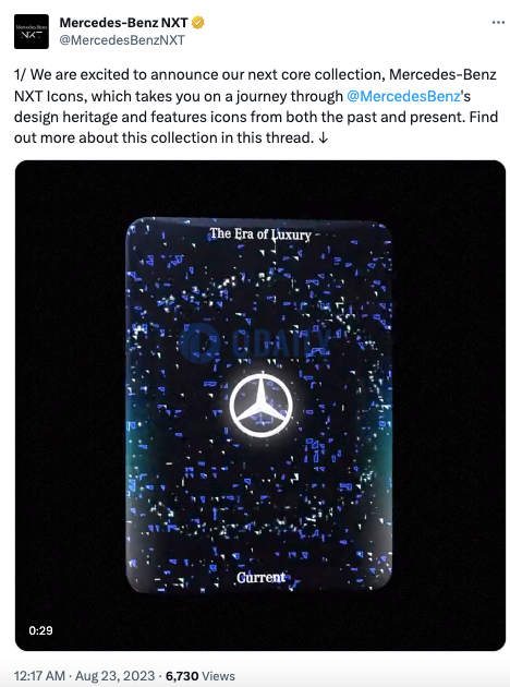 梅赛德斯-奔驰将推出生成艺术NFT系列Mercedes-Benz NXT Icons